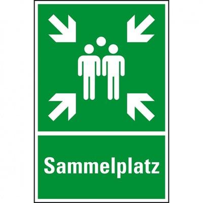 Schild I Rettungs-Kombischild Sammelstelle, Aluminium, 400x600mm, ASR A1.3, DIN EN ISO 7010 E003 und E007