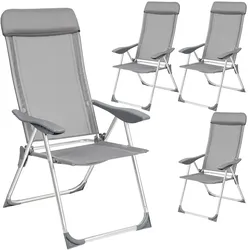 tectake 4 Aluminium Gartenstühle klappbar mit Kopfteil  Grau