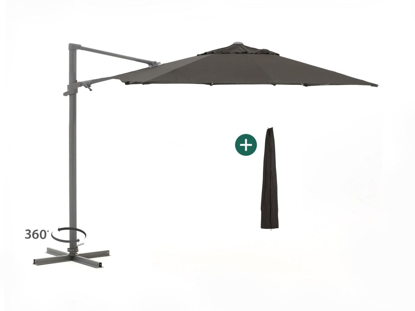 Shadowline Francisco Parasol - Modern Cantilever - Aluminium - Rond - 330 cm - Grijs/Zwart