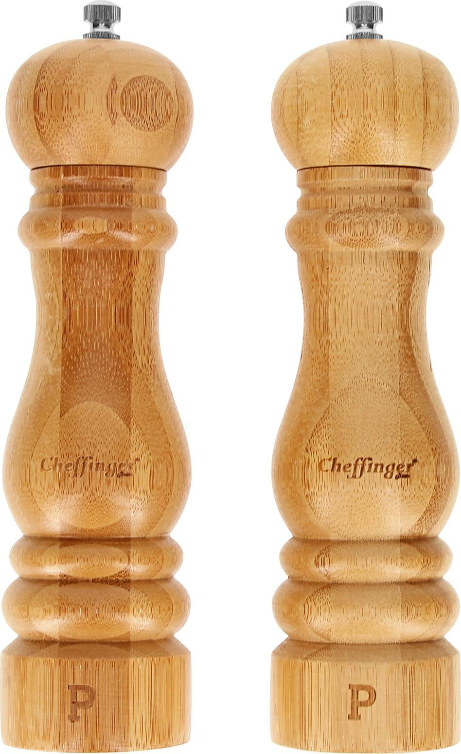 Cheffinger set van 2 zout- en pepermolens van bamboe, naturel, met verstelbaar maalwerk, bruin/beige