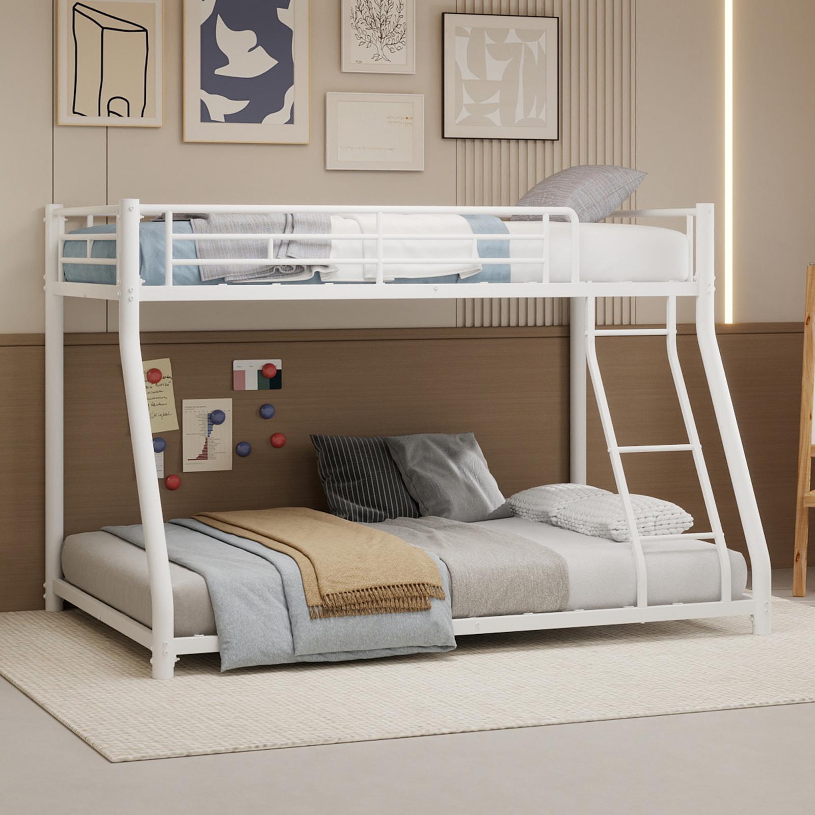 MODFU Etagenbett Kinderbett 90x190/140x190 metalllatten stabiler Rahmen Bettrahmen Hochbett mit Leiter erhöhtes Geländer geräuscharm Jugendzimmer Eisen weiß mit Matratze