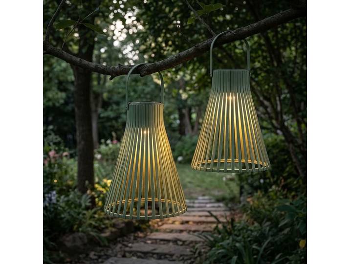 2er-Set Solar Hängelampe im Netz-Design, Ø20 x H24,50 cm, grün