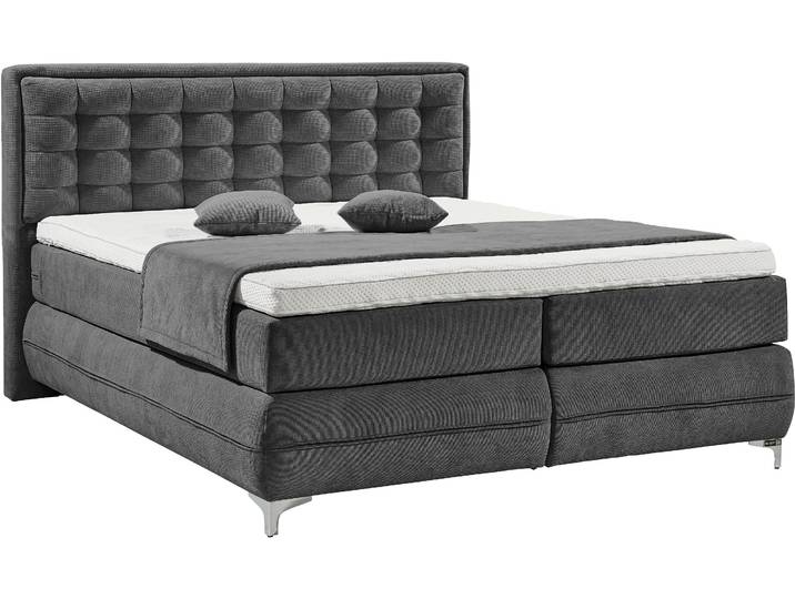 Boxspringbett, Anthrazit, 197x214 cm, Massivholz & Mikrofaser, 3 Härtegrade, Modern, Musterring