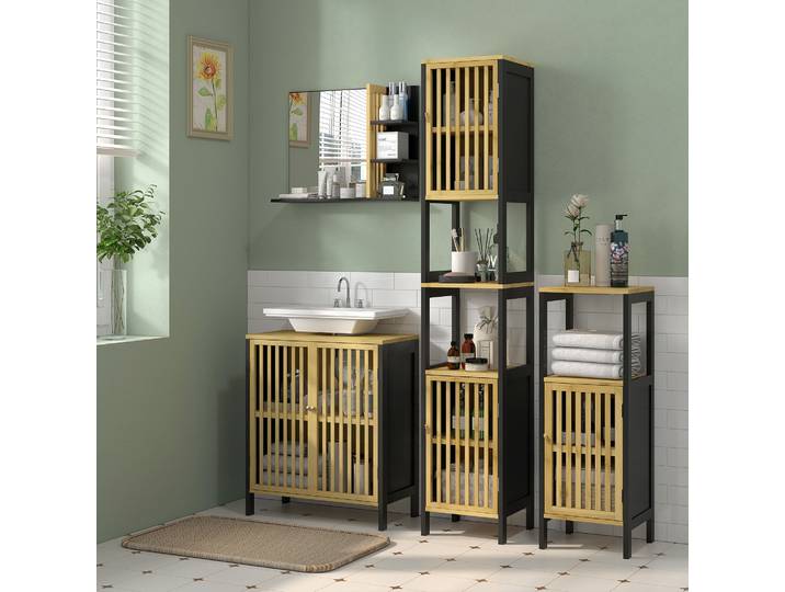 HOMCOM Meuble Sous Vasque 60x30x70cm MDF Bambou