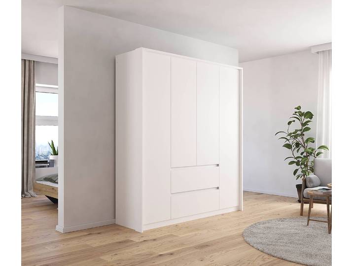Drehtürenschrank mit Passepartout 185cm ohne Beleuchtung Weiß/Alpinweiß ohne Spiegeltür/-en