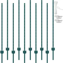 VEVOR 5 Fuß Zaunpfosten, 10er-Pack T-Pfosten Hochleistungs-Zaunpfosten aus Metall, stabile Zaunpfähle aus Stahl für Gartenhof, Rasen, Bauernhöfe und Maschendrahtzäune im Freien, grün