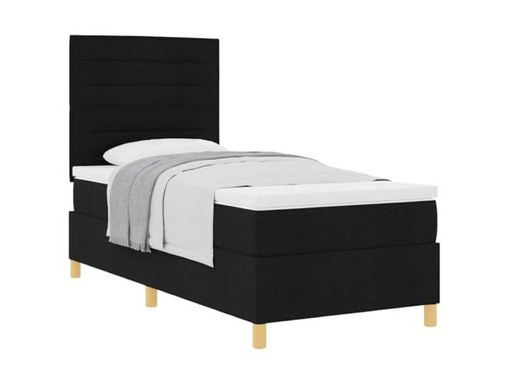 KKgypkn Boxspringbett mit Matratze Schwarz 90 x 200 cm Stoff, verstellbares Kopfteil, Taschenfederkern-Matratze, Lattenrost, Holzbeine, modernes Design für Schlafzimmer