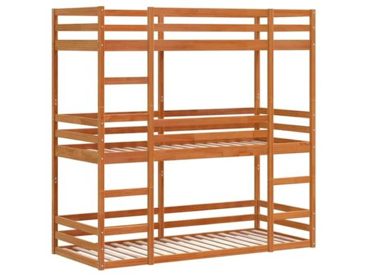 KTHLBRH Etagenbett 3-fach braun gewachst 90 x 190 cm Massivholz Kiefer Mit Sicherheitsseiten, Leiter inklusive, Lattenrost, umbaubar in Einzelbetten