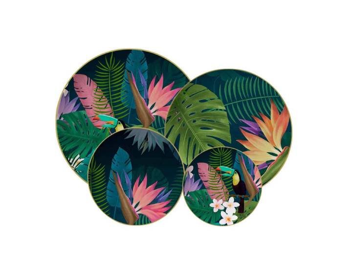 Quality Elegance Teller-Set Jungle Royale Bone-China Teller Set – Tropisches Luxus Geschirr (4-tlg), 1 Personen, 45% Bone China