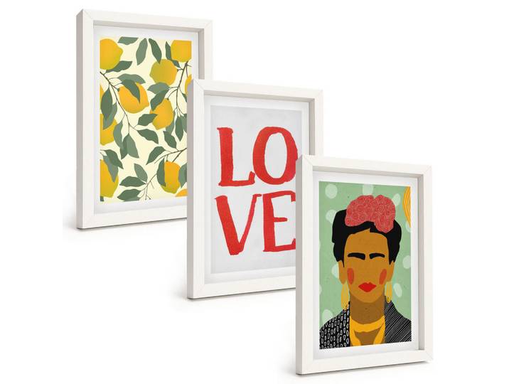 Tulup Bilder SET 3er Set - 20x30 cm Weißer Rahmen - Lemons Love Porträt von Frida, Kunststoff, Rechteckig, 20x30 cm, Fotografie, Bilder & Rahmen, Bilder