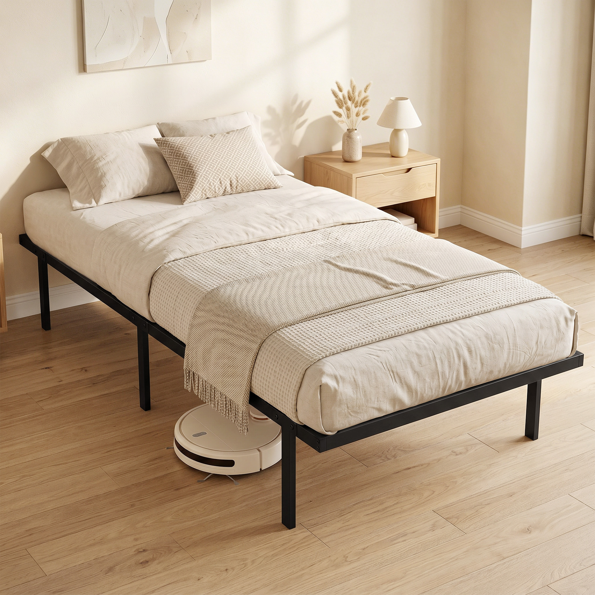 Homcom Telaio Letto con Spazio di Stoccaggio, Telaio in Metallo senza Rete a Doghe, 200,5x91x35,5 cm, Nero   Aosom Italy
