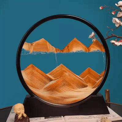 Uplift Curations 3D Moving Sand Art Picture Round Glass Quicksand Flowing Sand Frame For Relaxing Home Office yellow