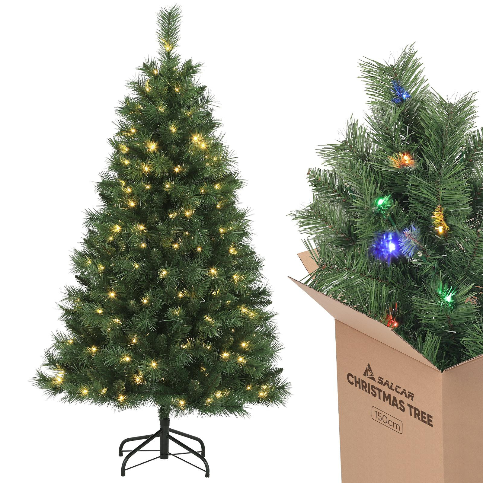 Salcar Kunstkerstboom met LED-verlichting en afstandsbediening, 150 cm, Warm wit/Kleurrijk