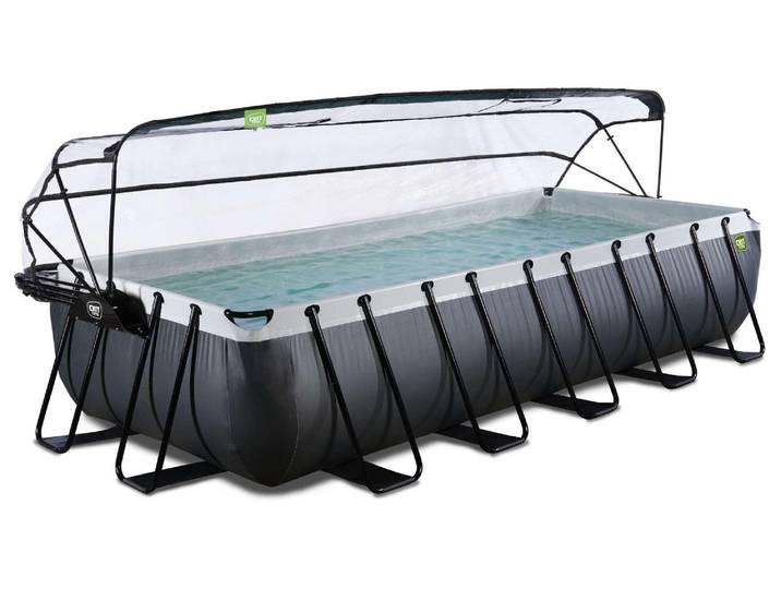 EXIT Black Leather Rahmenpool 540x250x100cm, Aufstellpool, mit Sandfilteranlage & Überdachung, Rechteckig, Schwarz