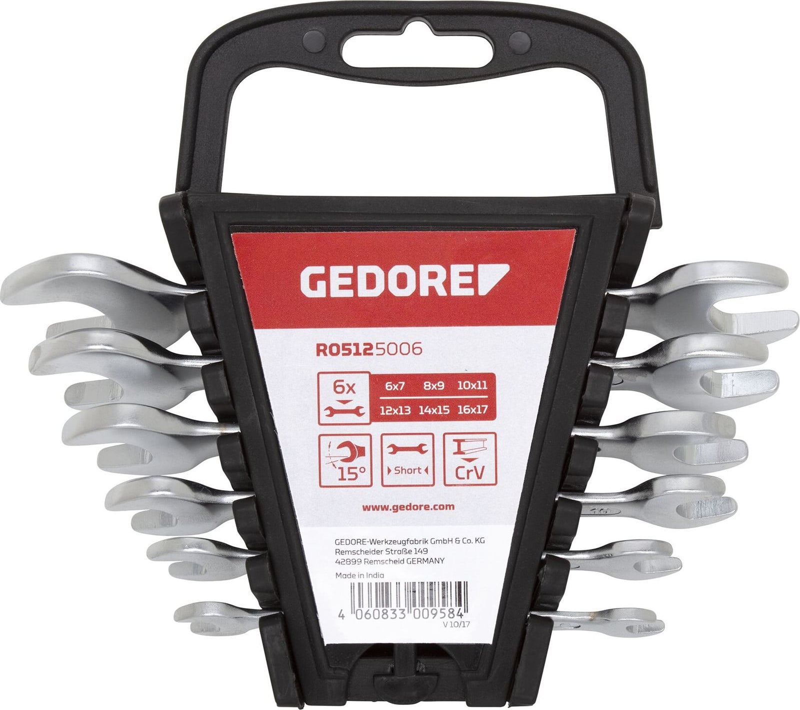 Gedore set korte ringsleutels, 6-delig, maat 6-17 mm