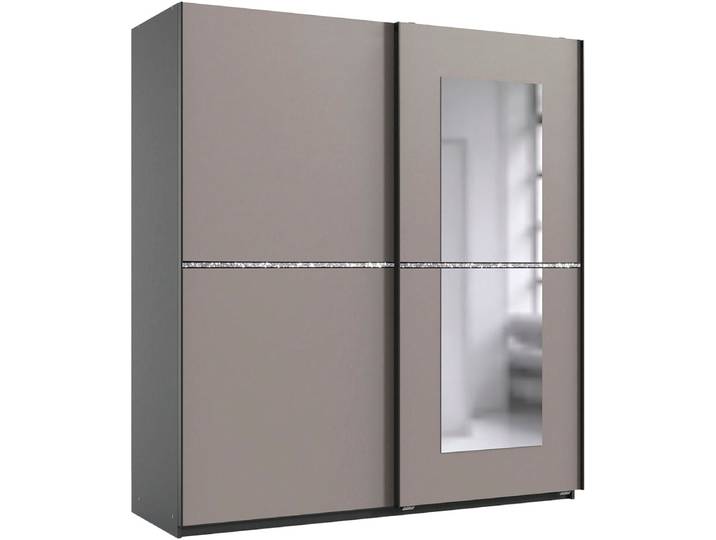 Schwebetürenschrank WIMEX Dundee, Glitzern und Funkeln im Schlafzimmer durch Strassdekor , grau (grafit, saharagrau absetzung strass), B:180cm H:198cm T:64cm, Holzwerkstoff, Schränke, Schwebetürenschrank, Kleiderschrank mit Spiegel, 180x64x198cm, Made in Germany