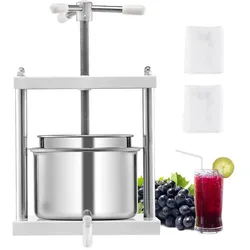 VEVOR Obstweinpresse Obstmühle, (5 L) mit 2 Edelstahlfässer, manueller Entsafter zur Weinherstellung, Apfelweinpresse Apfelpresse Traubenpresse Olivenölpresse mit dreieckigem Griff für Küche