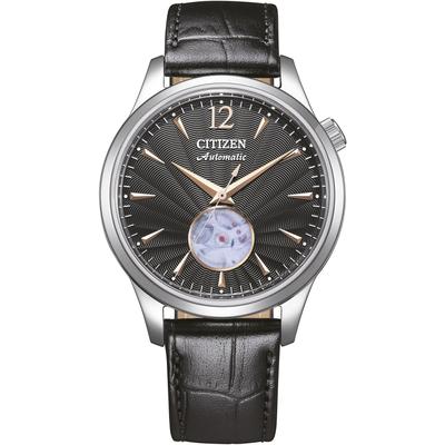 Automatikuhr CITIZEN, schwarz, Armbanduhren, Damen, Automatikuhr, Armbanduhr, Herrenuhr, Damenuhr, offene Unruh, Lederarmband