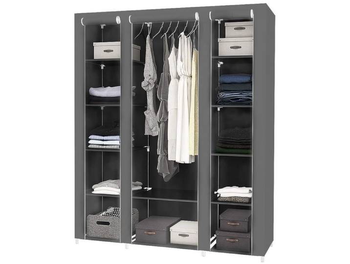 Armoire de Rangement Pliable QIFAshma - Gris - 172x134x43cm - 3 portes