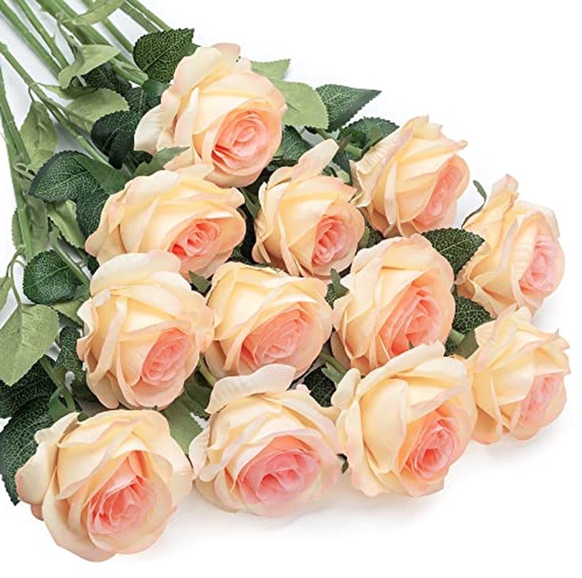 Boeket van kunstrozen met zijden bloemen in champagne, 12 stuks