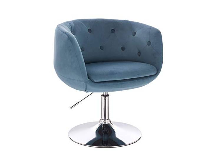 SVITA Panama Retro Loungestuhl Polsterstuhl Cocktailsessel Blau Petrol Samt-Optik Tellerfuß