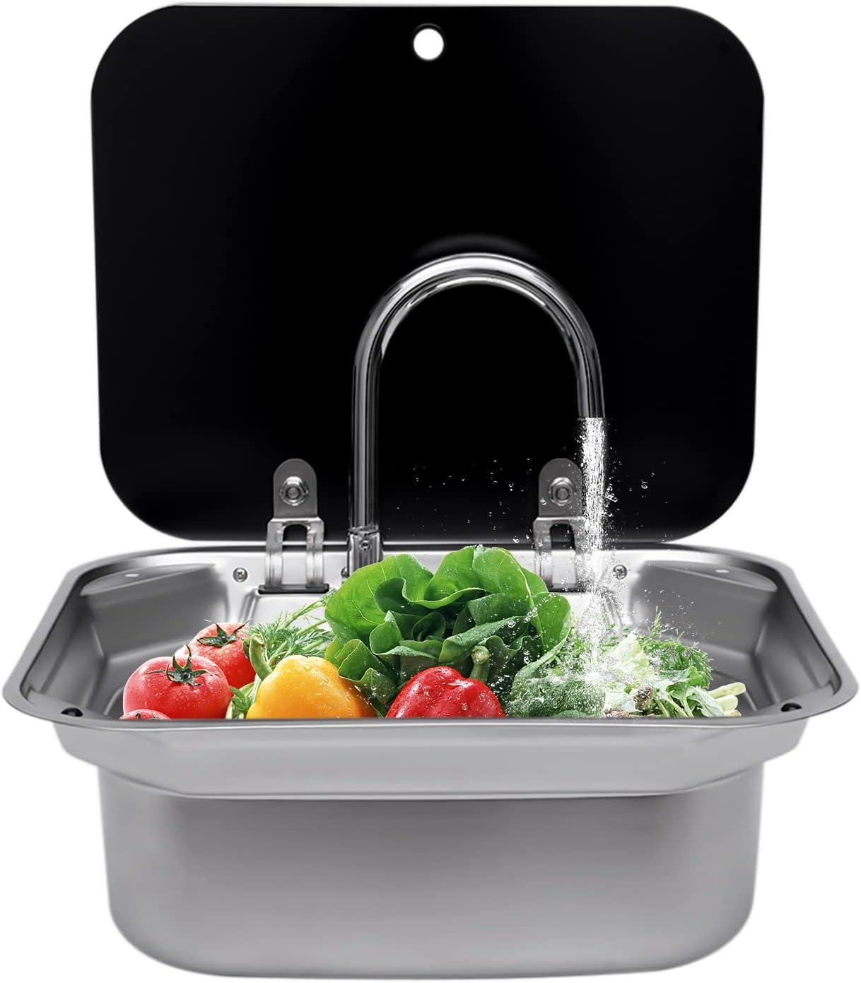 Edelstahl Spüle für die Küche, Rechteckiges Waschbecken mit Armatur für Wohnmobile, Bars, Hotels und Cafés, 31 * 21 * 10 cm