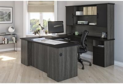 Bestar Norma 71W U or L-Shaped Executive Desk with Hutch