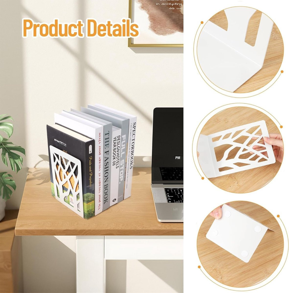 NTHProducts Boeksteunen Metaal Wit - 3 paar