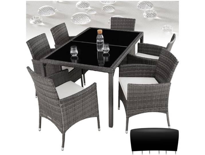 Salon de jardin - TECTAKE - Ensemble détente repas d'extérieur PORTO 6 personnes encastrable et résistant aux UVs - Gris/Blanc