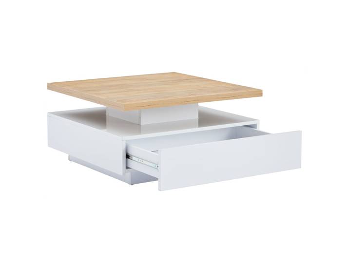 Table basse pivotante blanche avec tiroir 70 x 70 x 36 cm