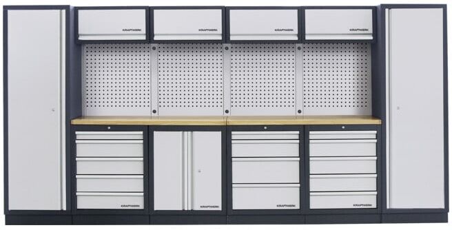 Mobilier d'atelier Mobilio 6 éléments Kraftwerk, 4 x unité murale, paroi perforée, hêtre (3964C)