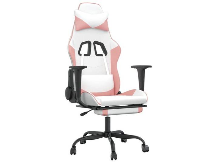 SOLO - TOP Chaise d'ordinateur - avec repose-pied Blanc et rose Similicuir LV21