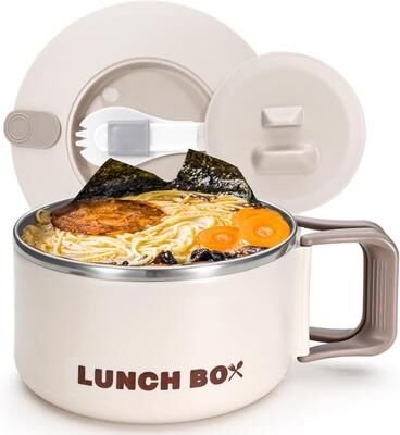 ModernMart Portable Microwave Ramen Bowl With Stainless Steel Insert And Lid For Easy Noodle Meals Portable Microwave Ramen Bowl With Stainless Steel Insert And Lid For Easy Noodle Meals