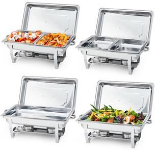 Garvee Chafing Dishes for Buffet 4 Pack, 8 Qt Stainless Steel Chafers and Food Warmers Sets with 6 Food Pans