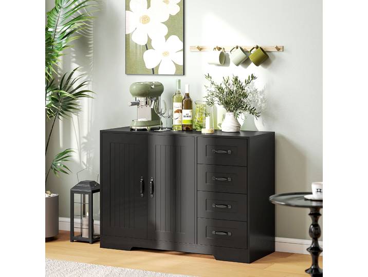 HOMCOM Commode Moderne 4 Tiroirs 1 Armoire Noir 105x40x76cm