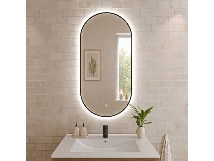Lomazoo Miroir Ovale Pivotant Tanger Led 100x50 Cm Noir