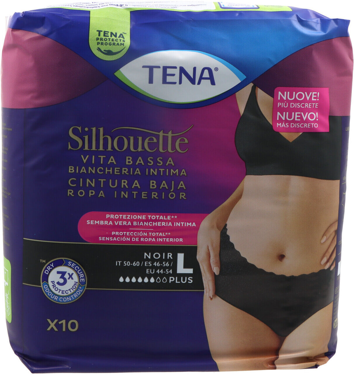Tena Silhouette Low Waist Black Panty Size Large 9 Units