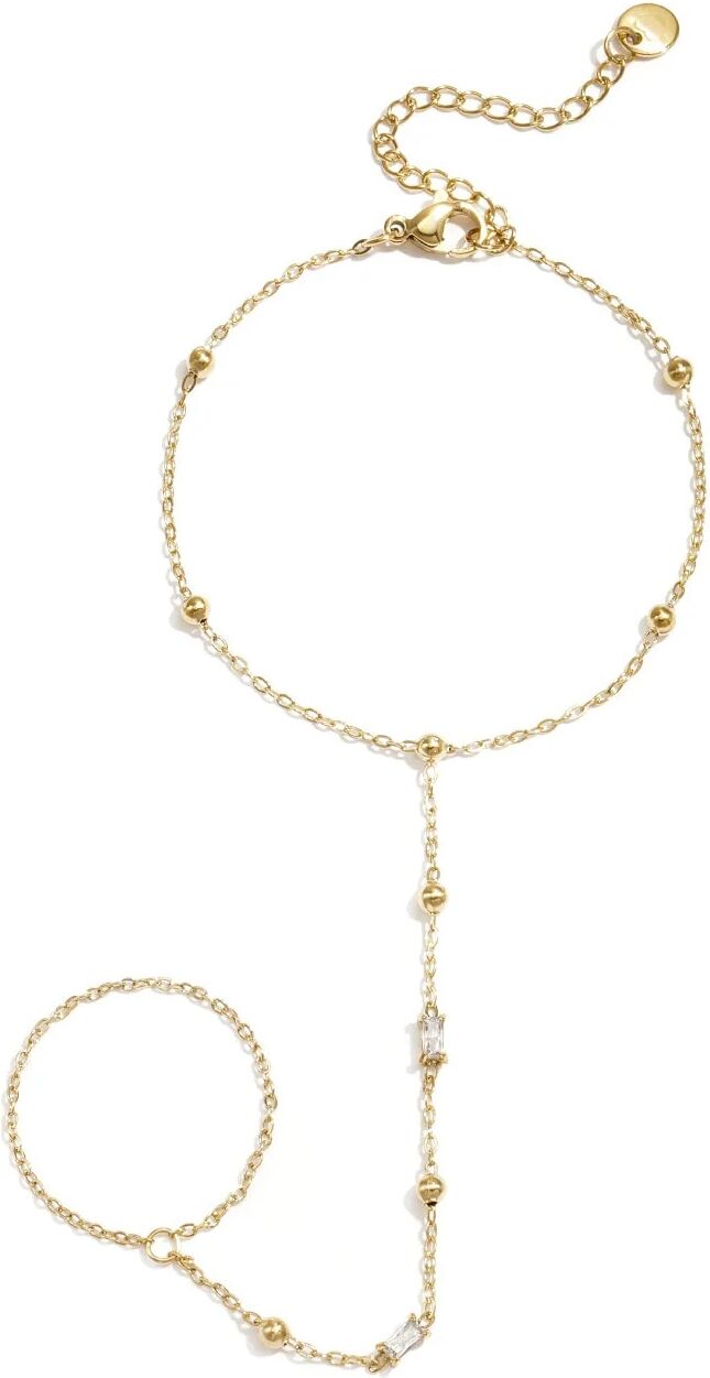 Armkette ADELIA´S "Armband Armkette mit rechteckigen Strasssteinen, 16 cm + 5 cm" Gr. 16, gold (goldfarben), Armbänder, Damen, Edelstahl, Armkette, Stylischer Modeschmuck mit rechteckigen Strasssteinen und Kugelakzenten