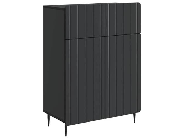 KPOTUERTU Sideboard Schwarz 66 x 34,5 x 92 cm Holzwerkstoff Schwarze Eisenbeine, 90°-Pendeltür, Geräteschublade, Regale, Holzwerkstoff, Wohnzimmer, Essbereich