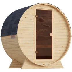 Karibu Fasssauna Spitzbergen - 38 mm Aktionssauna 230 Volt Plug & Play 3,6 kW Plug&Play Ofen mit integrierter Steuerung
