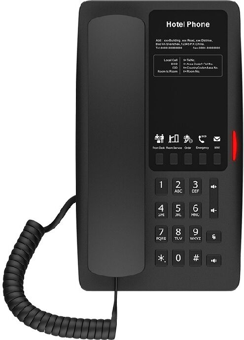 Fanvil H4W Wi-Fi Noir Téléphone IP pour hôtels et établissements recevant du public, avec Wifi 6E, PoE, 5 touches programmables et HD Voice.