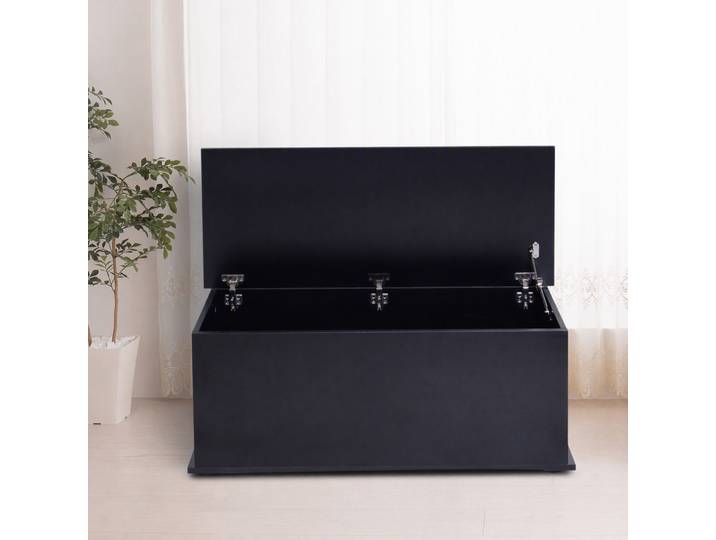 HOMCOM Coffre Rangement Bois 100x40x40cm Noir Verrouillé