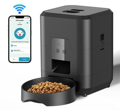 Discount Dollar Deals Smart Pet Feeder For Dogs CatsAutomatic Timed Food Dispenser With Slow Feed Feature black Wifi Feeder