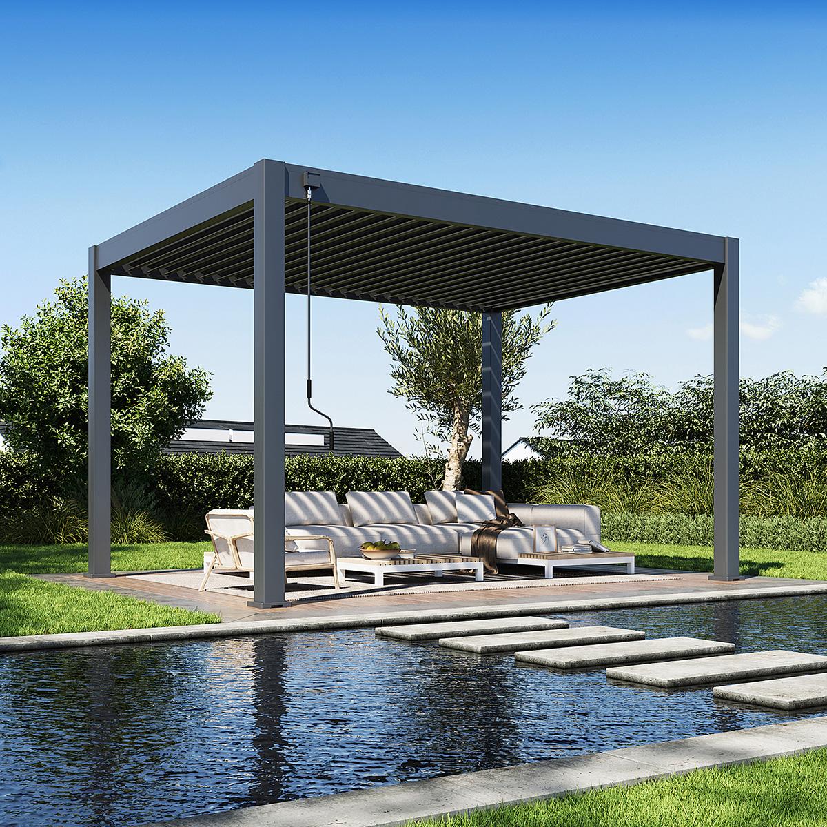 Weide Deluxe Plus Pergola Voll-Aluminium 3x4m mit Lamellendach freistehend anthrazit
