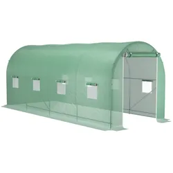 Outsunny Tunnelgewächshaus 500x200x205 cm – Gartengewächshaus mit Rolltor und 8 Fenstern, PE-Folie 140 g/m2, grün