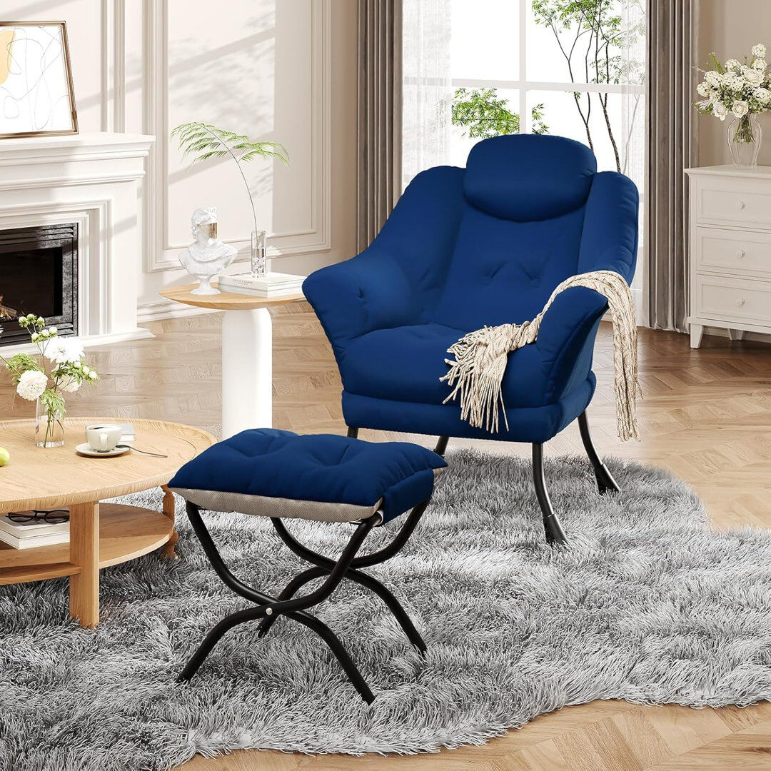 Brayden Studio Upholstered Bean Bag Chair Blue 95cm H X 65cm W X 80cm D