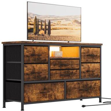 Garvee Chest of Drawers, Fabric Dresser with 8 Fabric Drawers & LED Lights & Power Outlets
