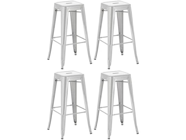 CLP 4er Set Barhocker Joshua I Stapelbare Tresenhocker aus Metall I Barstühle mit Fußstützen I Sitzhöhe 76 cm I Stapelhocker, Farbe: Silber