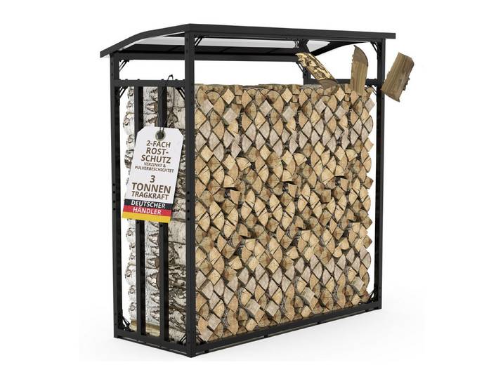 LAWA Living and Lifestyle Kaminholzregal außen Dach Brennholz Unterstand Garten Metall Stapelhilfe Abdeckung, BxTxH:185.00x70.00x185.00 cm, verzinkt, wetterfest