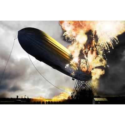 Fototapete PAPERMOON "Zeppelin mit Explosion", bunt, B:2,5m L:1,86m, Vlies, Tapeten
